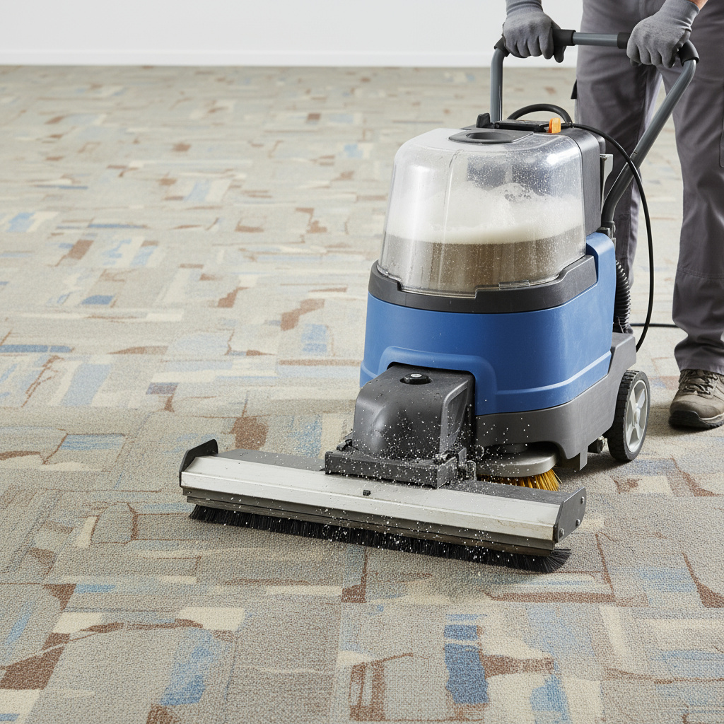 Technician using a carpet cleaning machine