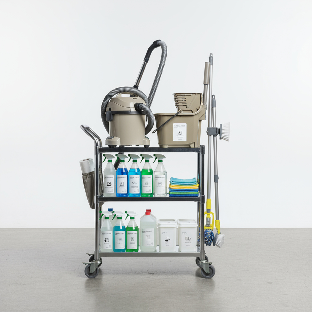 Professional cleaning equipment on a cart